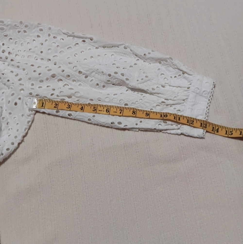 Chicos  Eyelet Tunic Top  White Tassled Cotton Cottagecore Boho Coastal SZ 16/18 - Picture 9 of 10